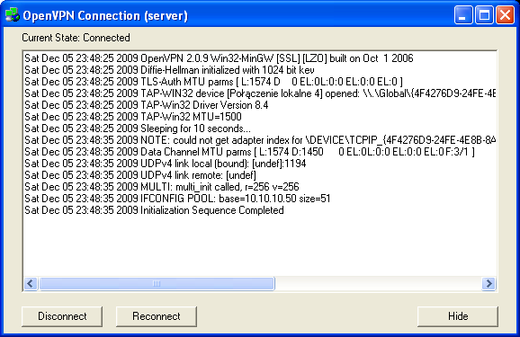Logi serwera OpenVPN